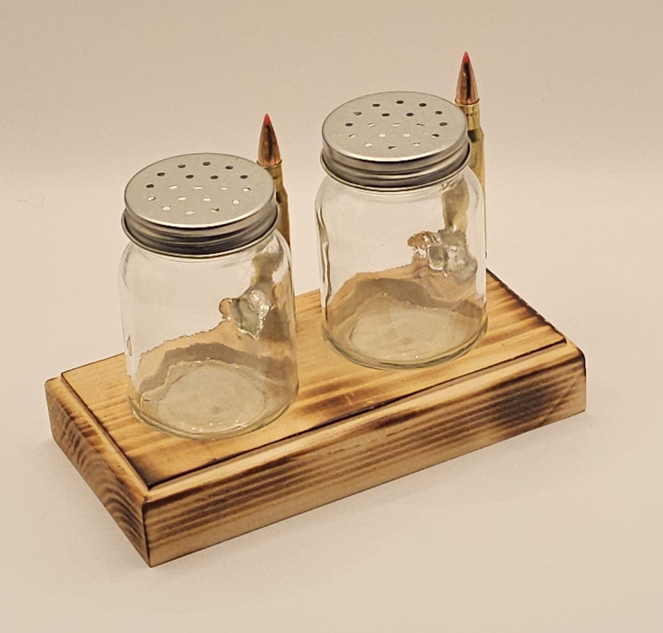 Salt and Pepper shaker set with 30-06 bullet handle with Base