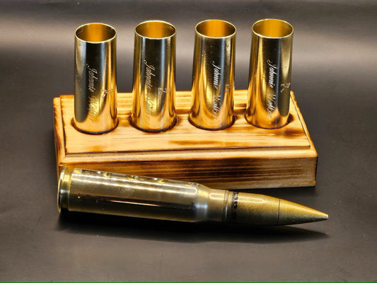 Bullet shot glass set with wood base