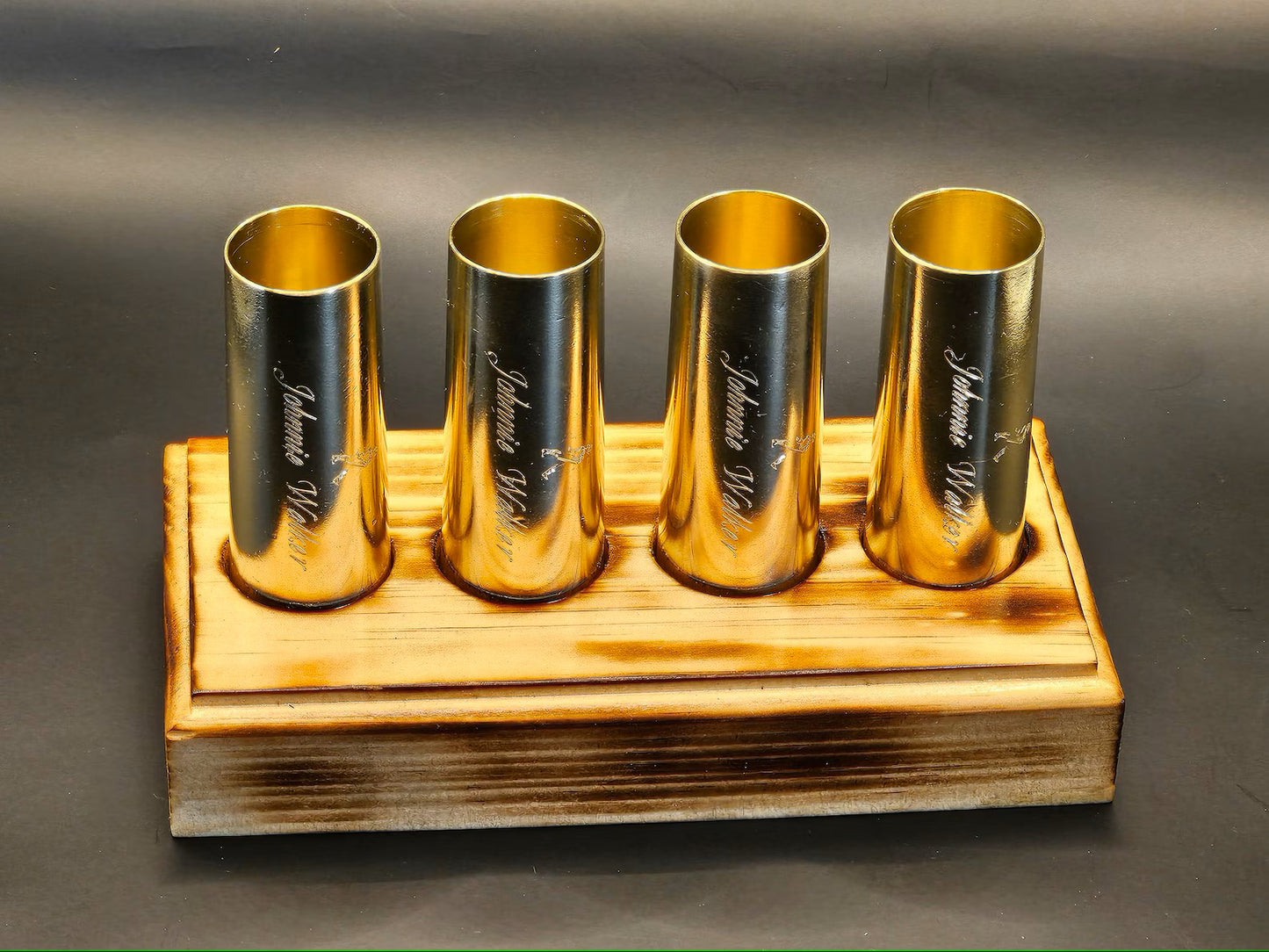 Bullet shot glass set with wood base