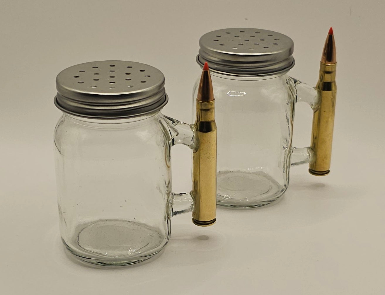 Salt and Pepper shaker set with 30-06 bullet handle with Base