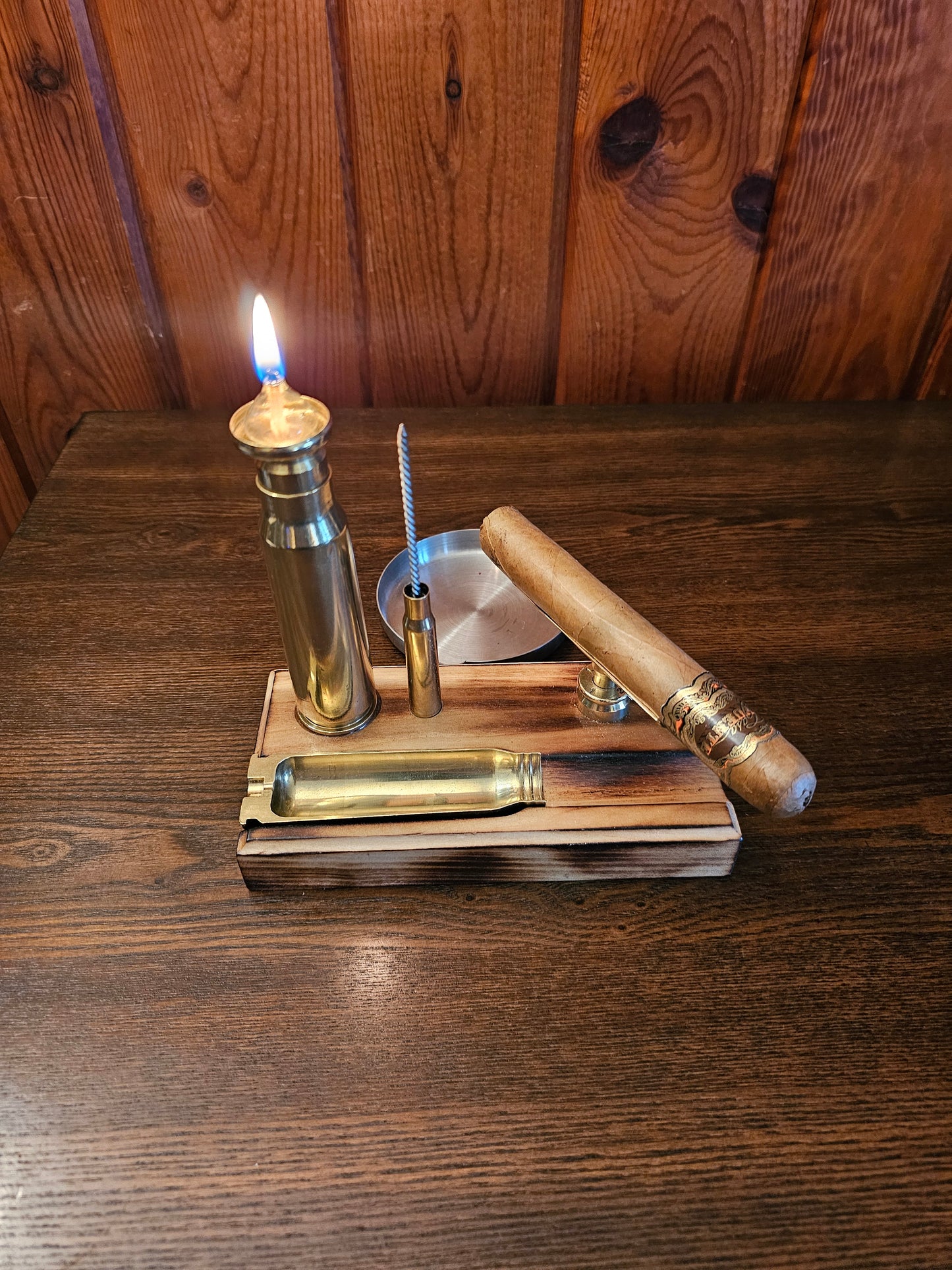 "The Bullet Cigar Station" Oil Lamp, Cigar Stand/Punch, Ashtray, Draw Enhancer/Nubber Tool