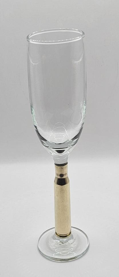 Champagne Flute Glass with 50 Cal BMG stem, Military/Veterans, gun enthusiast, weddings, anniversary, special occasions,