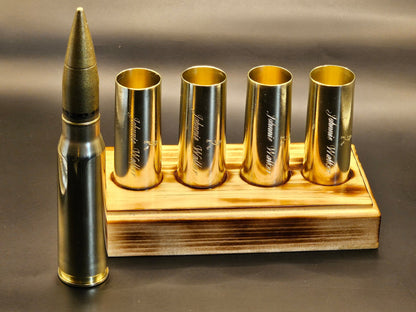 Bullet shot glass set with wood base