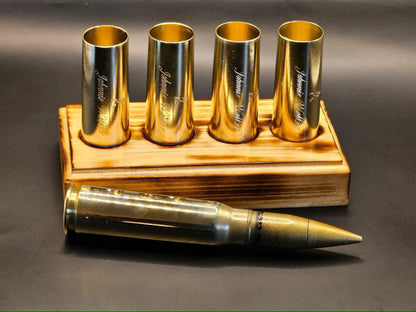 Bullet shot glass set with wood base