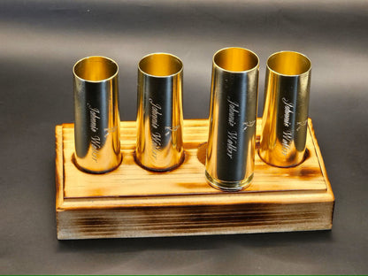 Bullet shot glass set with wood base