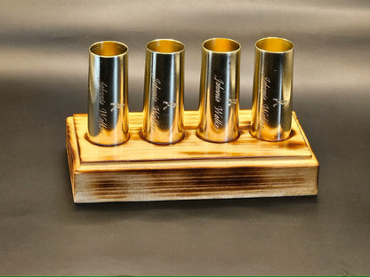 Bullet shot glass set with wood base