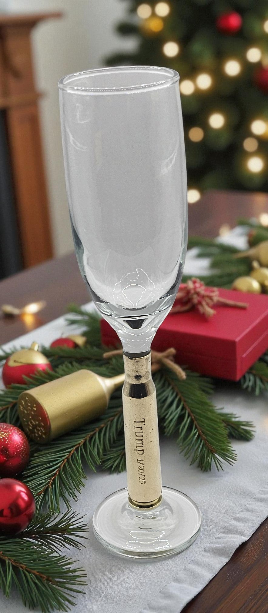 Champagne Flute Glass with 50 Cal BMG stem, Military/Veterans, gun enthusiast, weddings, anniversary, special occasions,