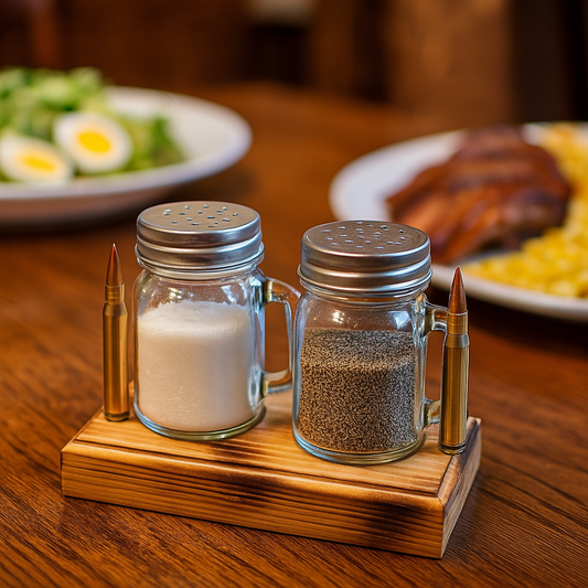 Salt and Pepper shaker set with 30-06 bullet handle with Base