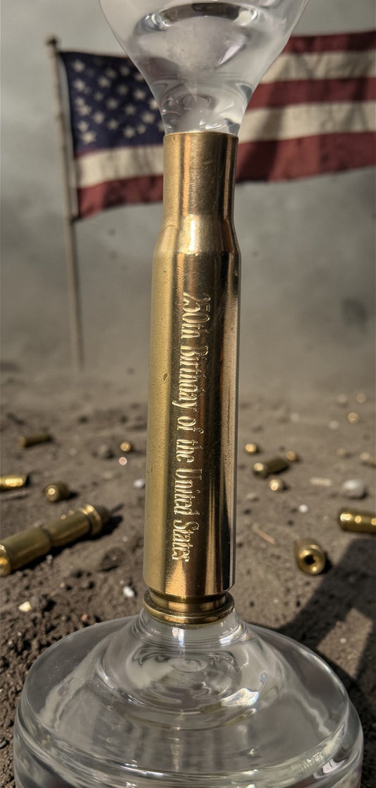 Champagne Flute Glass with 50 Cal BMG stem, Military/Veterans, gun enthusiast, weddings, anniversary, special occasions,