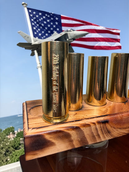 Bullet shot glass set with wood base