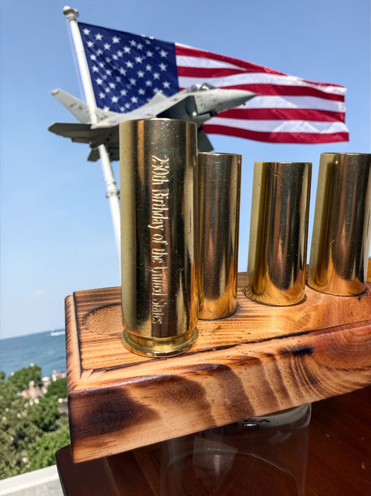Bullet shot glass set with wood base