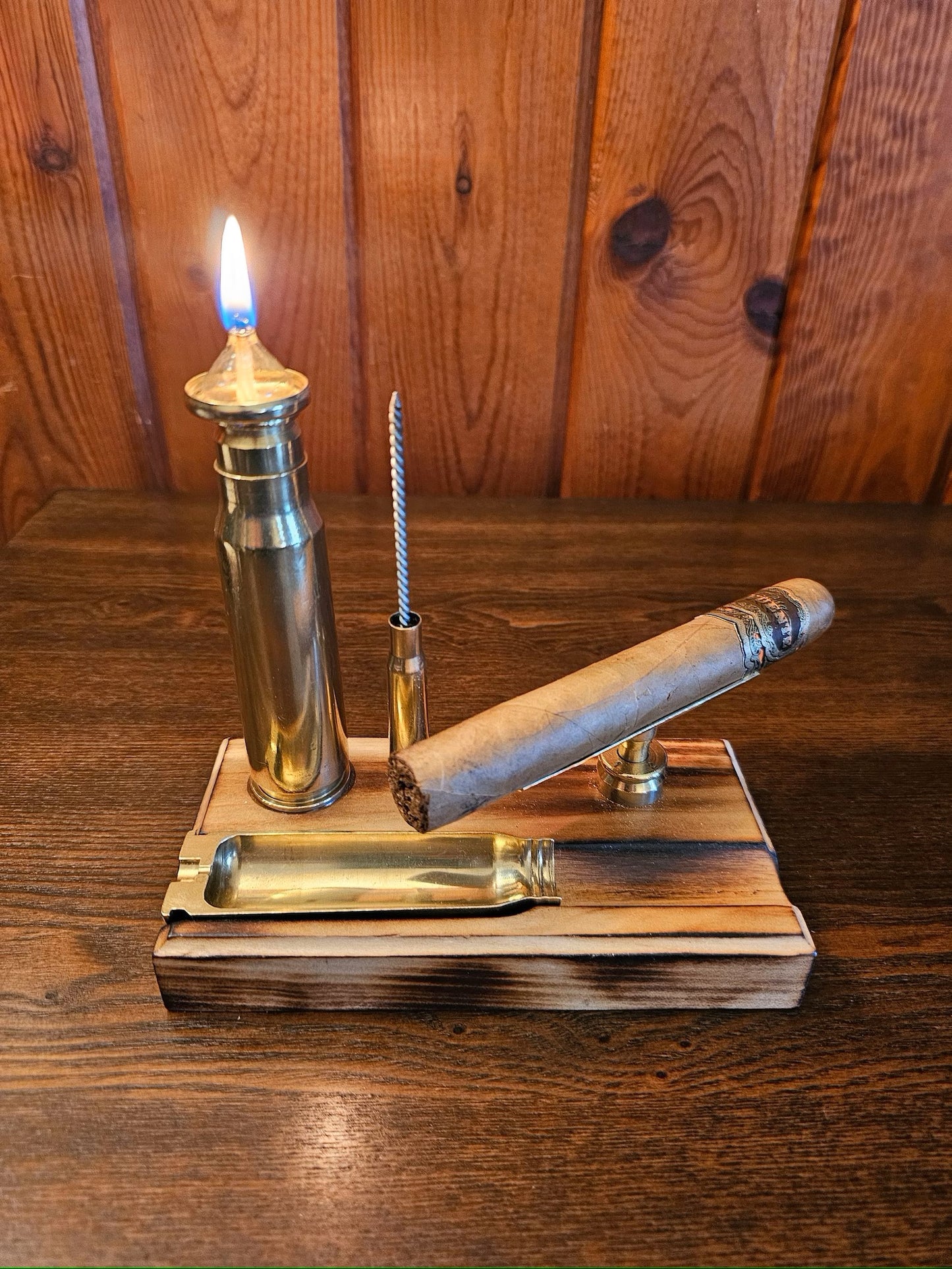 "The Bullet Cigar Station" Oil Lamp, Cigar Stand/Punch, Ashtray, Draw Enhancer/Nubber Tool