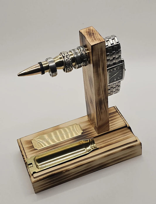 Ring/watch holder with tray...made from a 50 cal BMG bullet and 20 mm Vulcan brass case... Military/Veterans, Gun enthusiast