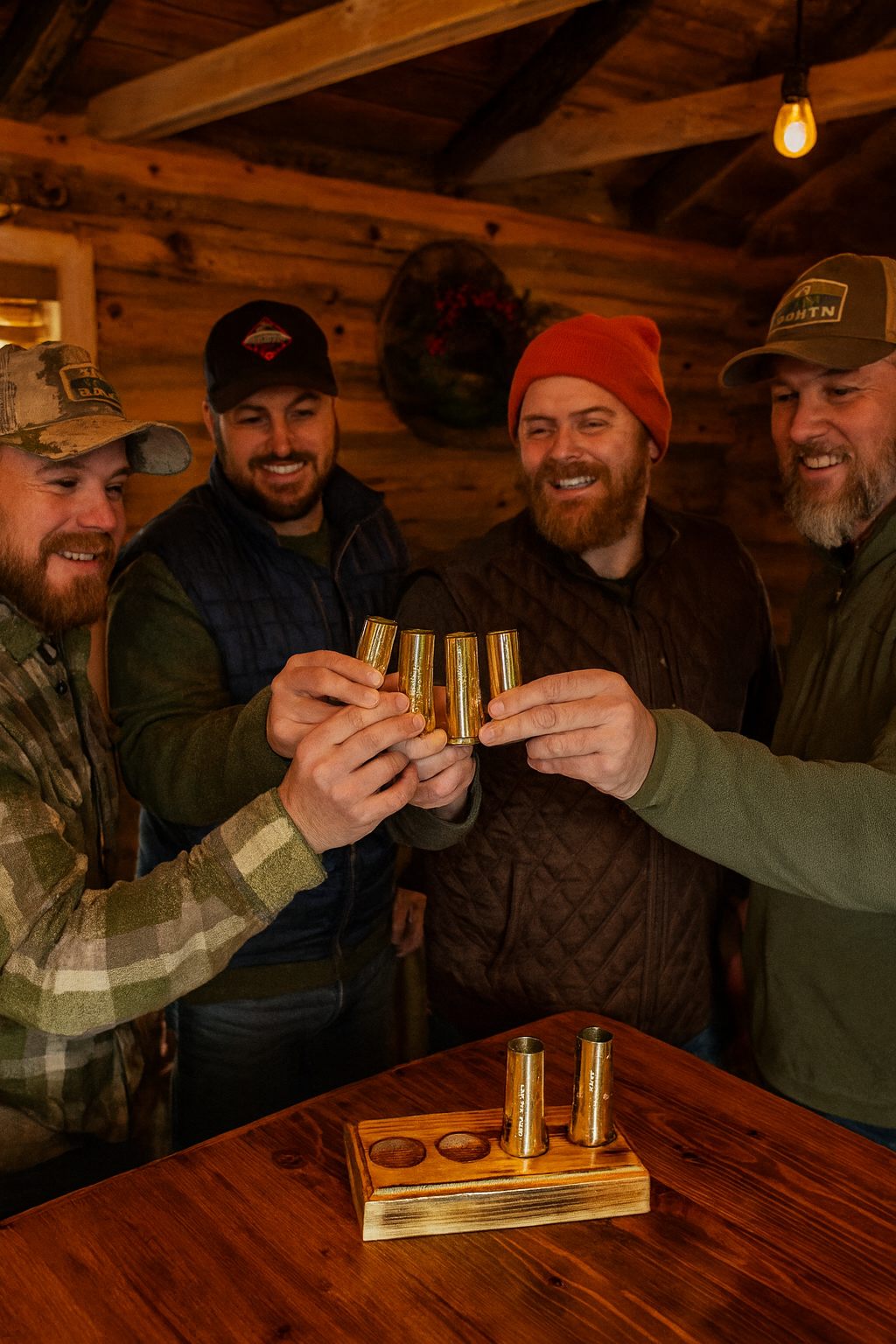 Bullet shot glass set with wood base