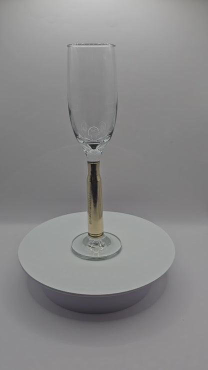 Champagne Flute Glass with 50 Cal BMG stem, Military/Veterans, gun enthusiast, weddings, anniversary, special occasions,