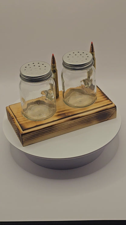 Salt and Pepper shaker set with 30-06 bullet handle with Base
