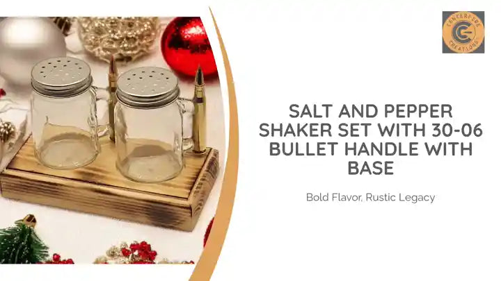 Salt and Pepper shaker set with 30-06 bullet handle with Base by@Outfy