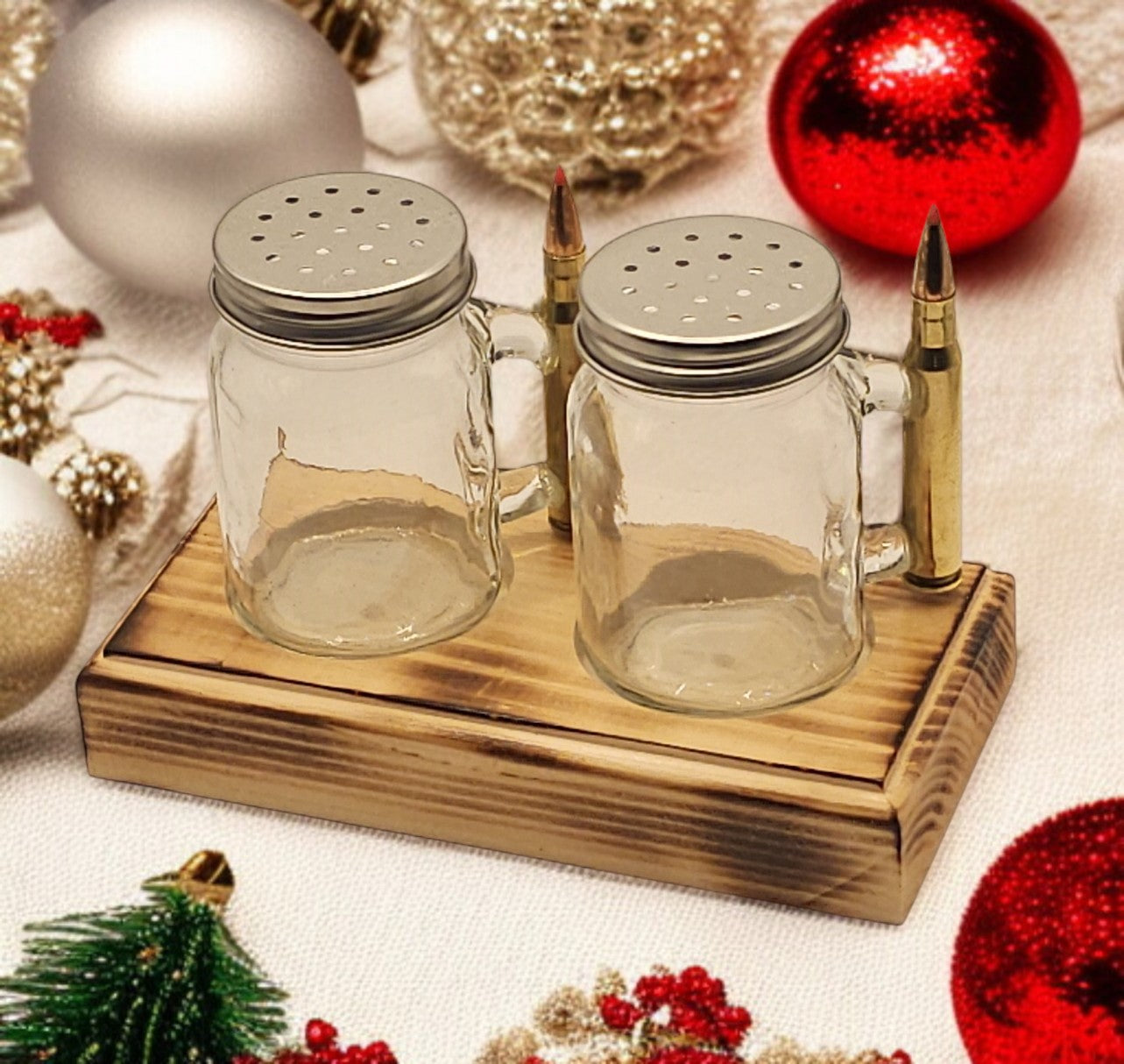 Salt and Pepper shaker set with 30-06 bullet handle with Base