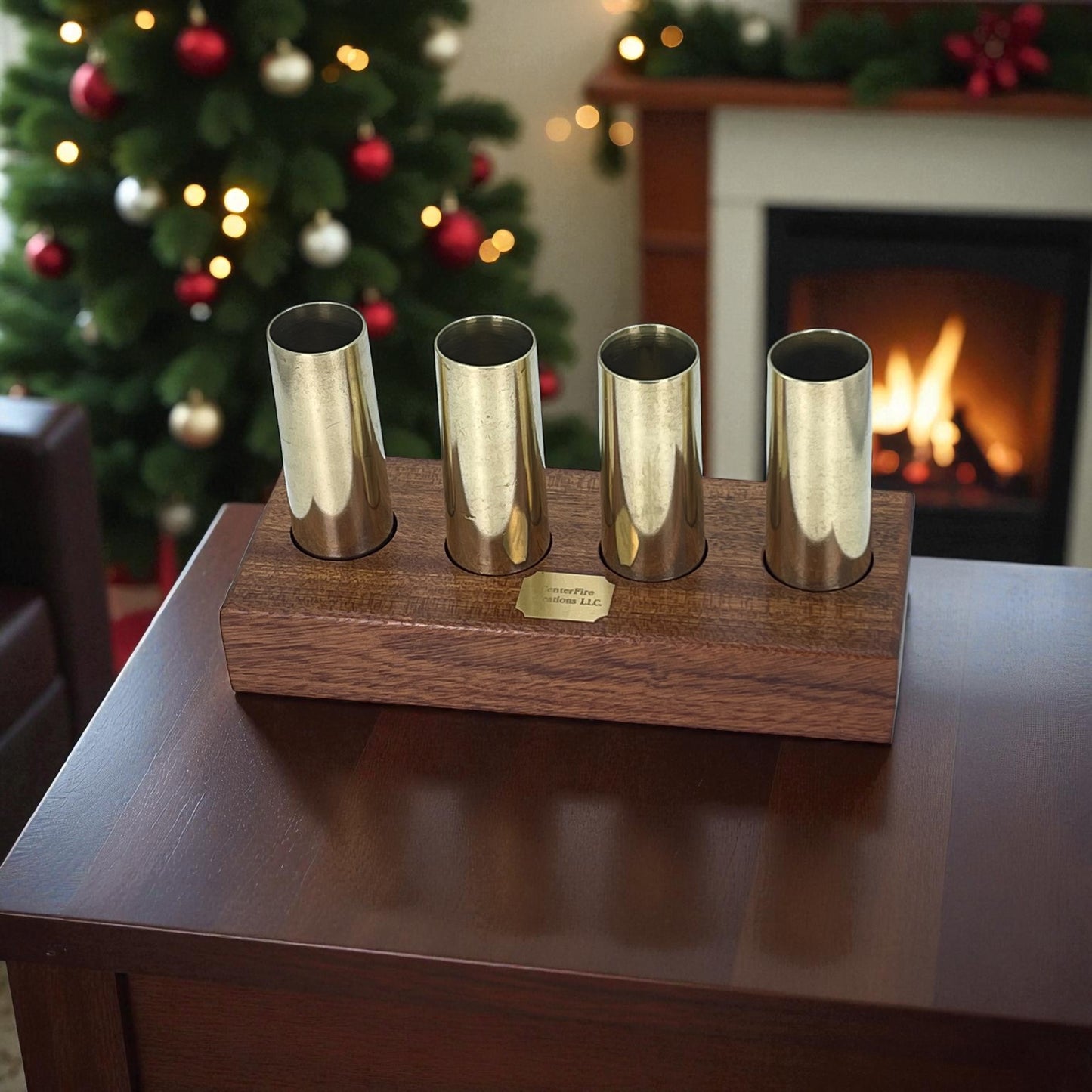 Bullet shot glass set with wood base